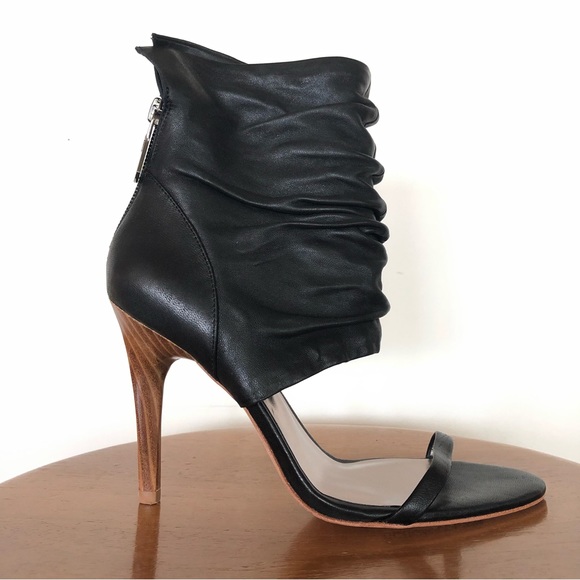 Great Condition BCBGMaxAzria Open Toe Black Leather Heeled Boots (Size 7) - Picture 5 of 12